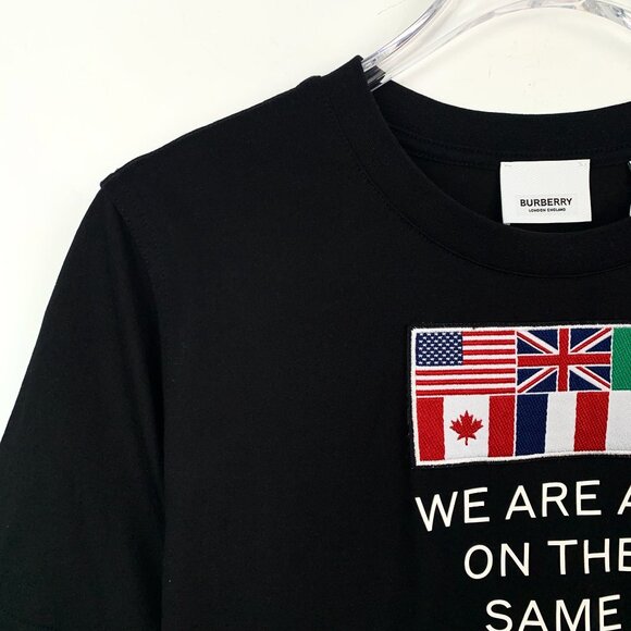 Burberry Black Cotton Round Neck Short Sleeve T-Shirt W/ Flag & Text Print Size - Picture 6 of 7